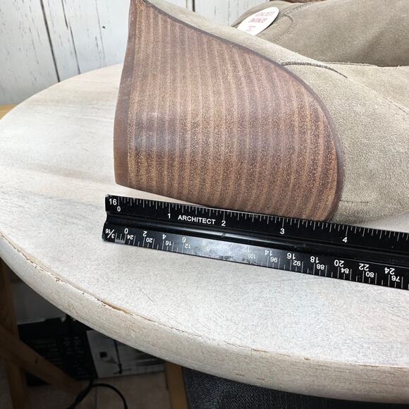 Lucky Brand Waider Womens Ankle Bootie Size 10 Leather Taupe Wedge Boots New - Picture 9 of 11